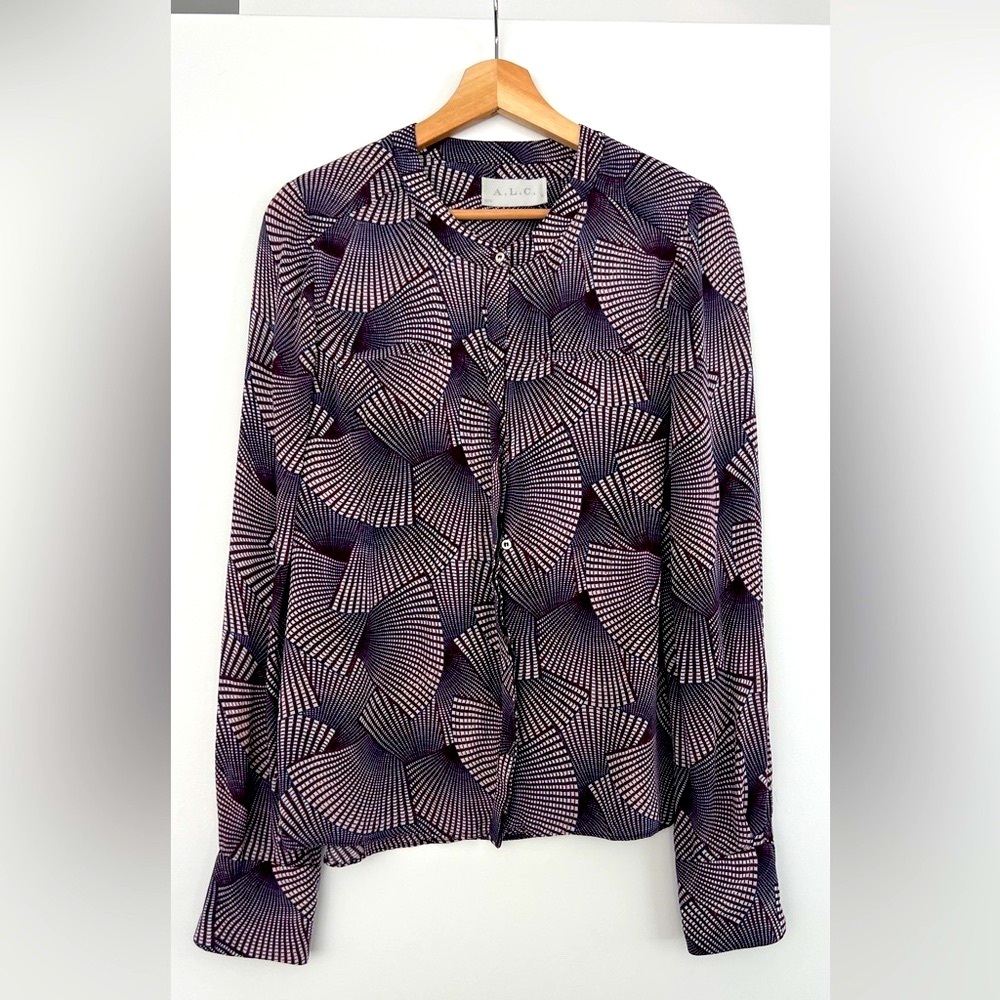 A.L.C. Geometric Fan Print Silk Blouse